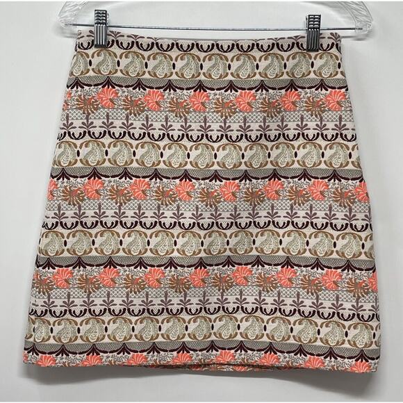 Ann Taylor Loft Women’s Gold Ivory Neon Orange Fair Isle Aline Skirt Size 2 - Picture 1 of 10
